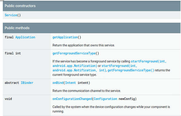 a screenshot of https://developer.android.com/reference/android/app/Service.html it's a listing of functions and what they return